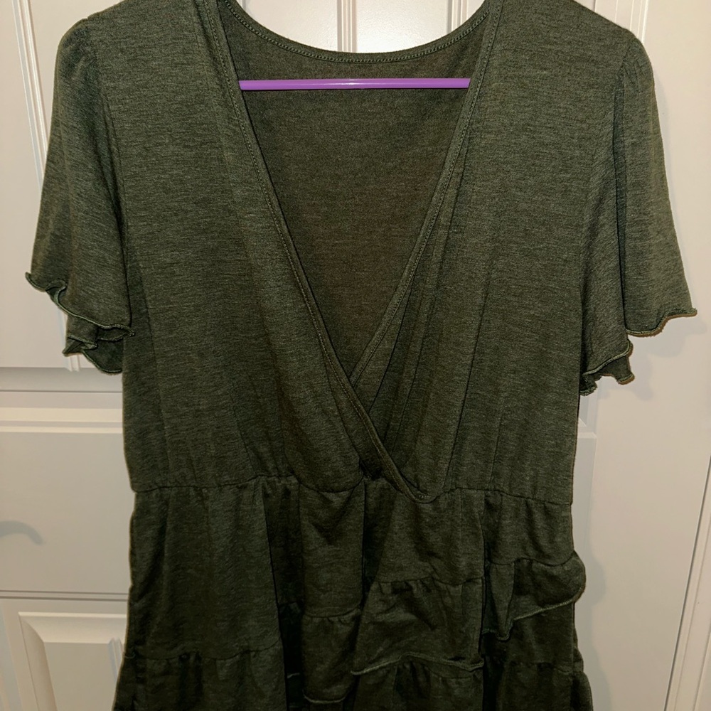 Chic Olive Green V-Neck Women's Blouse